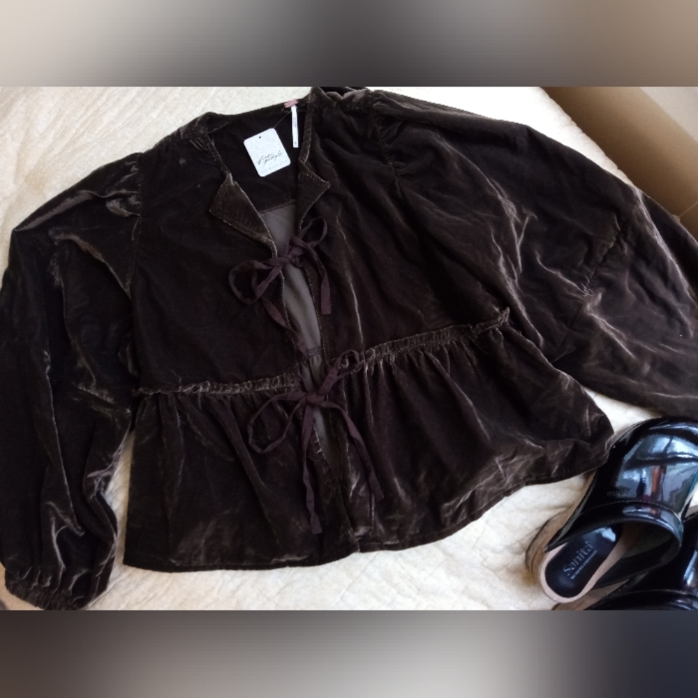 Free People Brunch Babe Velvet Blouse Cardigan